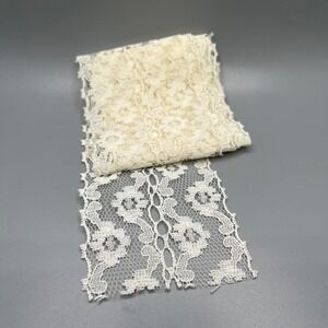 VTG Lace Trim Fabric Ivory Floral Sewing Craft Supplies DIY Embellishment 2.5" W